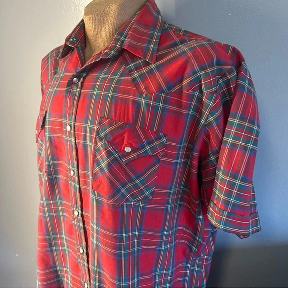 Ely Cattleman Western Red Plaid Shirt Mens XL Pearl Snap Vintage - Picture 4 of 11